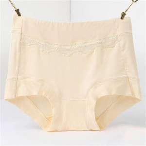 Solid Color Comfortable Modal High-rise Briefs with Lace Wrap Decor for Women