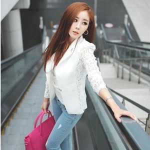 Women Lace Patchwork Suit Solid Western-style Clothes Coat with One Button