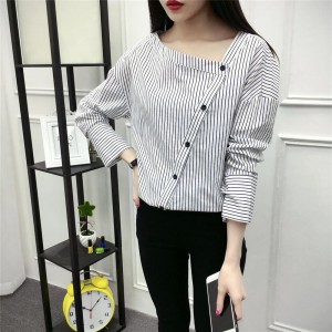 Spring Women Shirt Blouse Long Sleeve Striped Tops Loose Sexy Female Tops