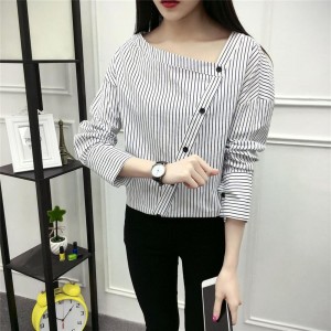 Spring Women Shirt Blouse Long Sleeve Striped Tops Loose Sexy Female Tops