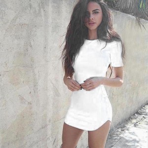 Fashion Summer Tight Hip Dress Sexy Lady Solid Color Short Sleeve Mini Dress