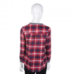 Autumn Women Stitching Plaid Long Sleeve Casual Loose O-Neck Cotton Blouse