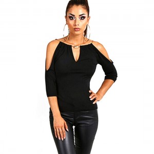 Women Three Quarter Sleeve T-Shirt Tops Strapless Solid Color Blouse Tops