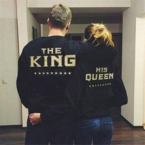Fashion Star Letters Print Shirt Long Sleeve O-Neck Pullover For Lover Couples